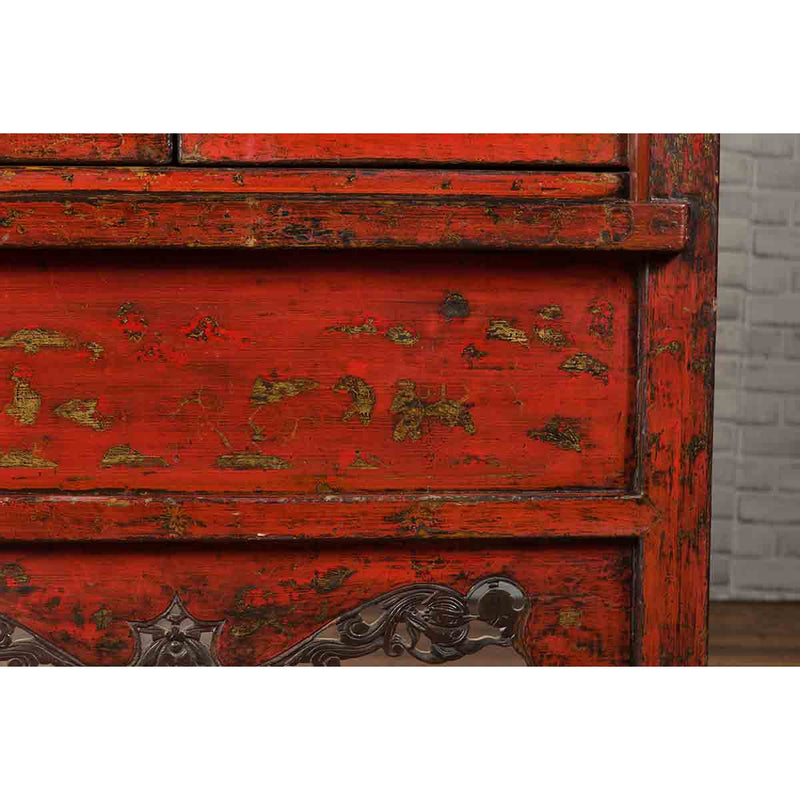 Chinese Qing Dynasty Original Red Lacquer Cabinet with Gilt Chinoiserie Decor-YN1077-11. Asian & Chinese Furniture, Art, Antiques, Vintage Home Décor for sale at FEA Home