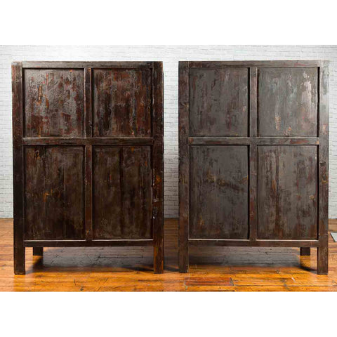 Chinese 19th Century Qing Dynasty Red Lacquer Cabinet with Medallion Hardware