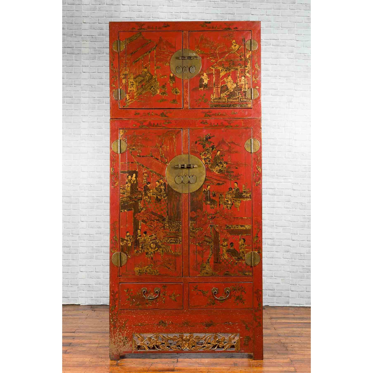 Chinese Qing Dynasty 19th Century Red Lacquer Cabinet with Chinoiserie Décor-2. Asian & Chinese Furniture, Art, Antiques, Vintage Home Décor for sale at FEA Home