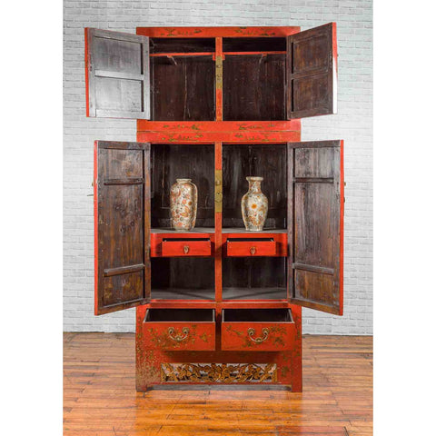 Chinese Qing Dynasty 19th Century Red Lacquer Cabinet with Chinoiserie Décor-4. Asian & Chinese Furniture, Art, Antiques, Vintage Home Décor for sale at FEA Home