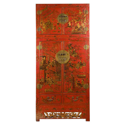 Chinese Qing Dynasty 19th Century Red Lacquer Cabinet with Chinoiserie Décor-1. Asian & Chinese Furniture, Art, Antiques, Vintage Home Décor for sale at FEA Home