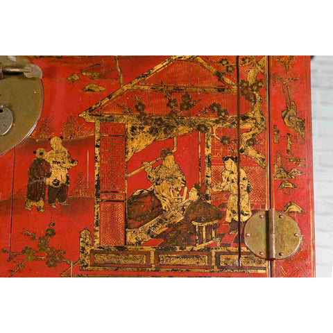 Chinese Qing Dynasty 19th Century Red Lacquer Cabinet with Chinoiserie Décor-10. Asian & Chinese Furniture, Art, Antiques, Vintage Home Décor for sale at FEA Home