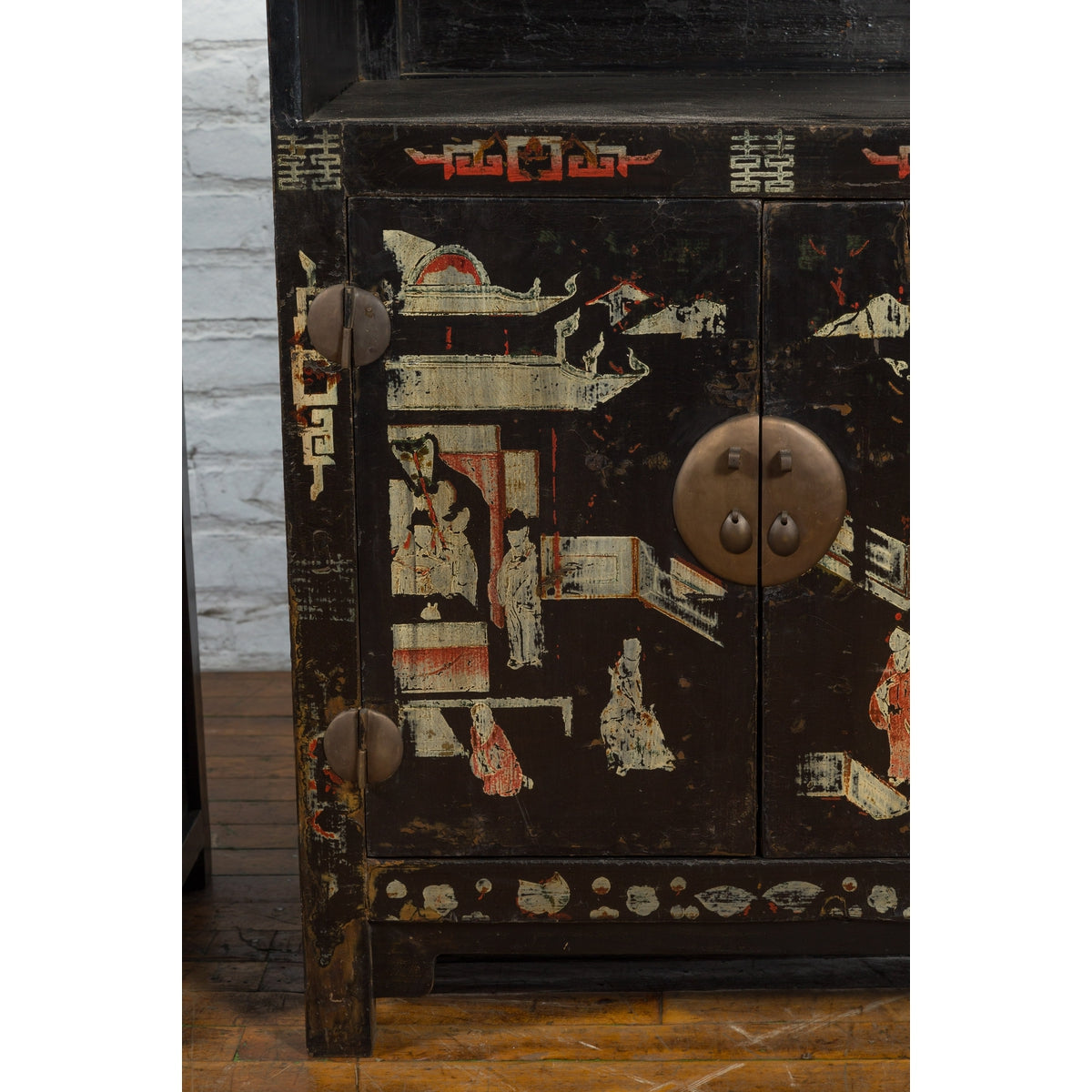 Pair of Chinese Qing Dynasty Black Lacquer Cabinets with Hand Painted Motifs-12. Asian &amp; Chinese Furniture, Art, Antiques, Vintage Home Décor for sale at FEA Home