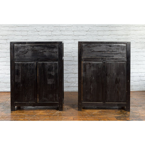 Pair of Chinese Qing Dynasty Black Lacquer Cabinets with Hand Painted Motifs-YN1103-17. Asian & Chinese Furniture, Art, Antiques, Vintage Home Décor for sale at FEA Home