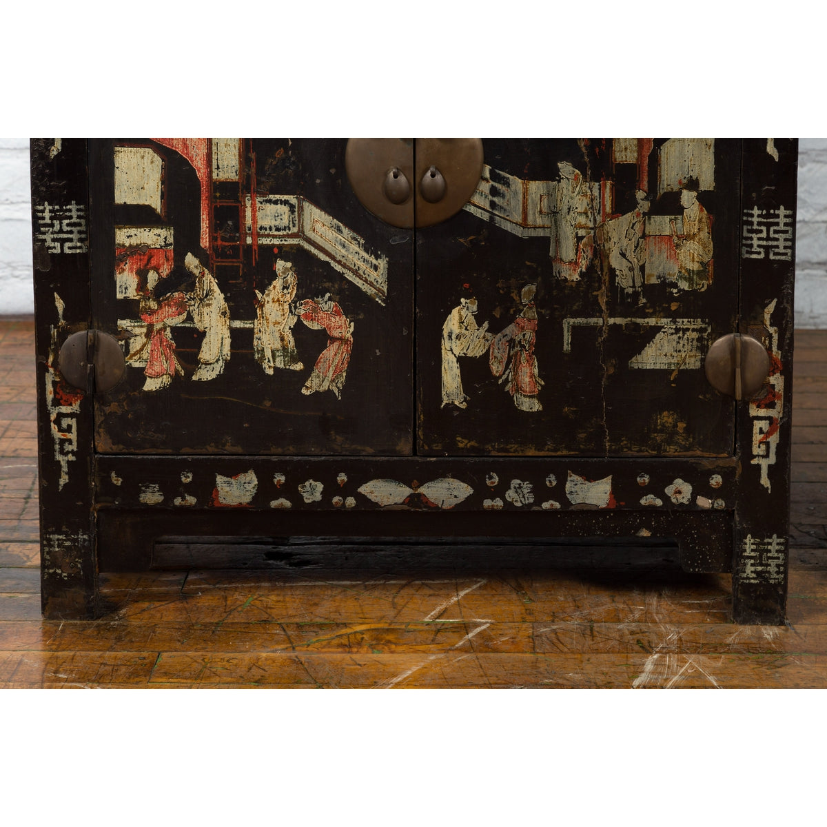 Pair of Chinese Qing Dynasty Black Lacquer Cabinets with Hand Painted Motifs-8. Asian &amp; Chinese Furniture, Art, Antiques, Vintage Home Décor for sale at FEA Home