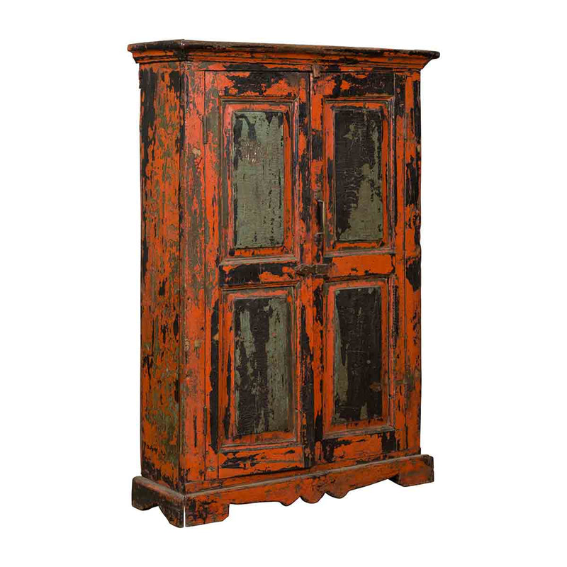 19th Century Indian Hand-Painted Burnt Orange and Green Cabinet-1. Asian & Chinese Furniture, Art, Antiques, Vintage Home Décor for sale at FEA Home