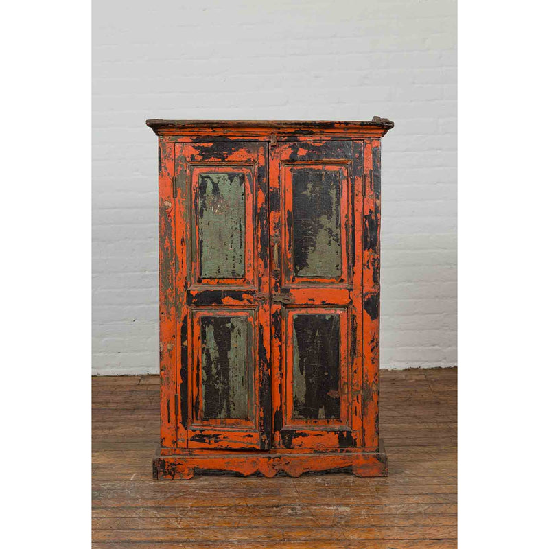 19th Century Indian Hand-Painted Burnt Orange and Green Cabinet-3. Asian & Chinese Furniture, Art, Antiques, Vintage Home Décor for sale at FEA Home