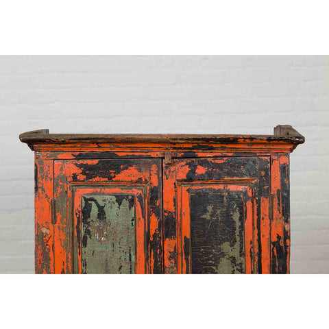 19th Century Indian Hand-Painted Burnt Orange and Green Cabinet-5. Asian & Chinese Furniture, Art, Antiques, Vintage Home Décor for sale at FEA Home