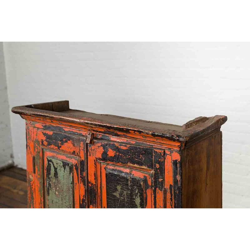 19th Century Indian Hand-Painted Burnt Orange and Green Cabinet-6. Asian & Chinese Furniture, Art, Antiques, Vintage Home Décor for sale at FEA Home