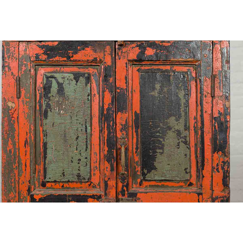 19th Century Indian Hand-Painted Burnt Orange and Green Cabinet-7. Asian & Chinese Furniture, Art, Antiques, Vintage Home Décor for sale at FEA Home