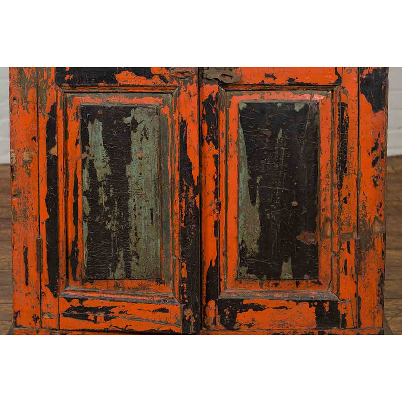 19th Century Indian Hand-Painted Burnt Orange and Green Cabinet-8. Asian & Chinese Furniture, Art, Antiques, Vintage Home Décor for sale at FEA Home
