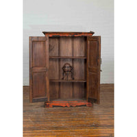 19th Century Indian Hand-Painted Burnt Orange and Green Cabinet