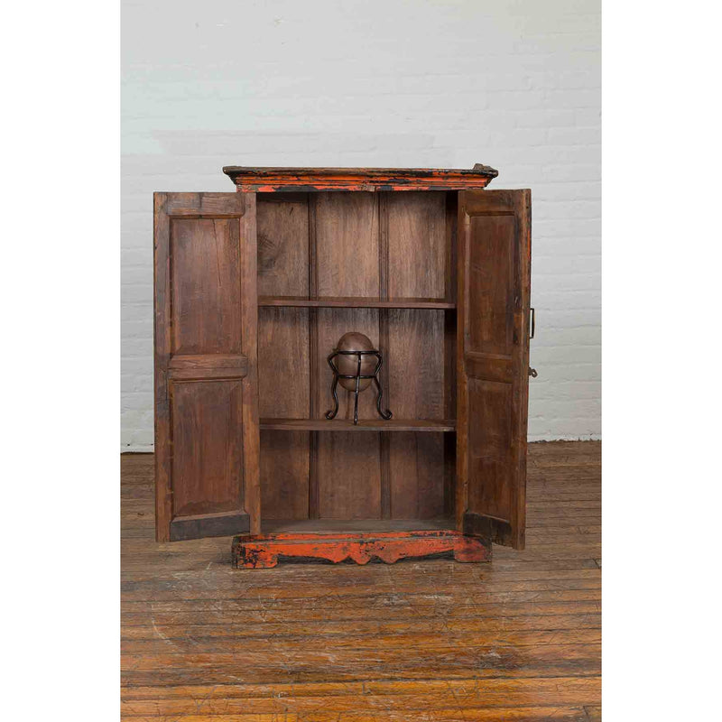 19th Century Indian Hand-Painted Burnt Orange and Green Cabinet-4. Asian & Chinese Furniture, Art, Antiques, Vintage Home Décor for sale at FEA Home