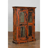 19th Century Indian Hand-Painted Burnt Orange and Green Cabinet