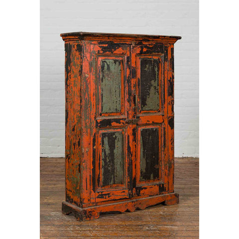 19th Century Indian Hand-Painted Burnt Orange and Green Cabinet-2. Asian & Chinese Furniture, Art, Antiques, Vintage Home Décor for sale at FEA Home