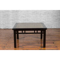 Chinese Early 20th Century Black Lacquered Coffee Table with Stone Top Inset