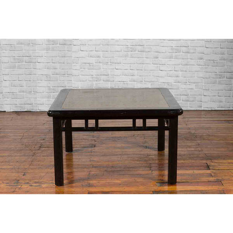 Chinese Early 20th Century Black Lacquered Coffee Table with Stone Top Inset-YN1138-12. Asian & Chinese Furniture, Art, Antiques, Vintage Home Décor for sale at FEA Home