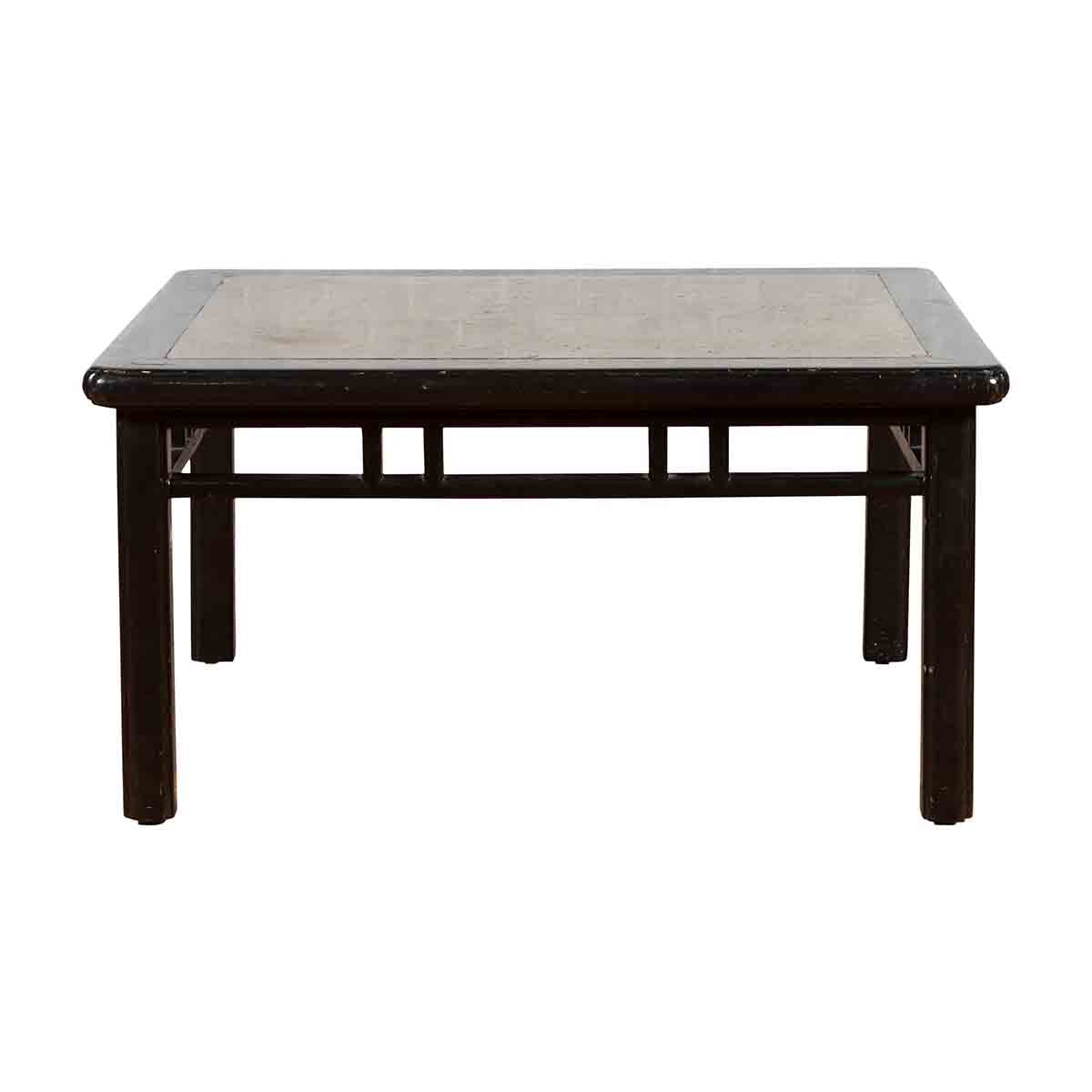 Chinese Early 20th Century Black Lacquered Coffee Table with Stone Top Inset-1. Asian & Chinese Furniture, Art, Antiques, Vintage Home Décor for sale at FEA Home