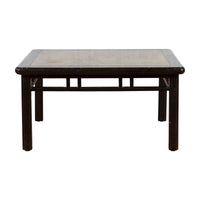 Chinese Early 20th Century Black Lacquered Coffee Table with Stone Top Inset