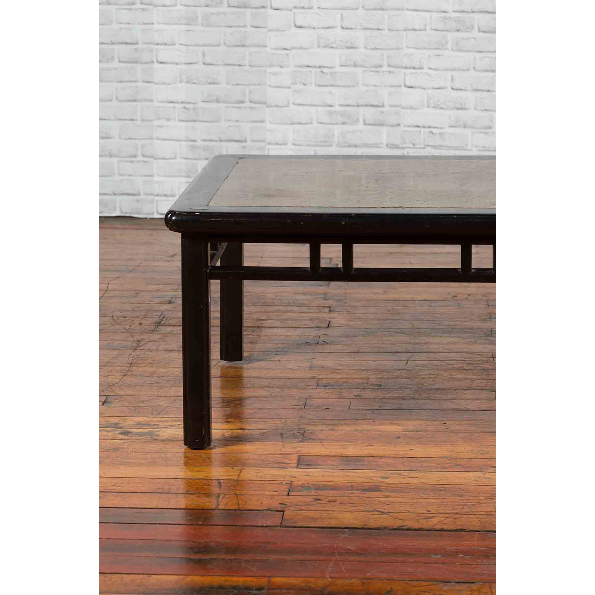 Chinese Early 20th Century Black Lacquered Coffee Table with Stone Top Inset-5. Asian &amp; Chinese Furniture, Art, Antiques, Vintage Home Décor for sale at FEA Home