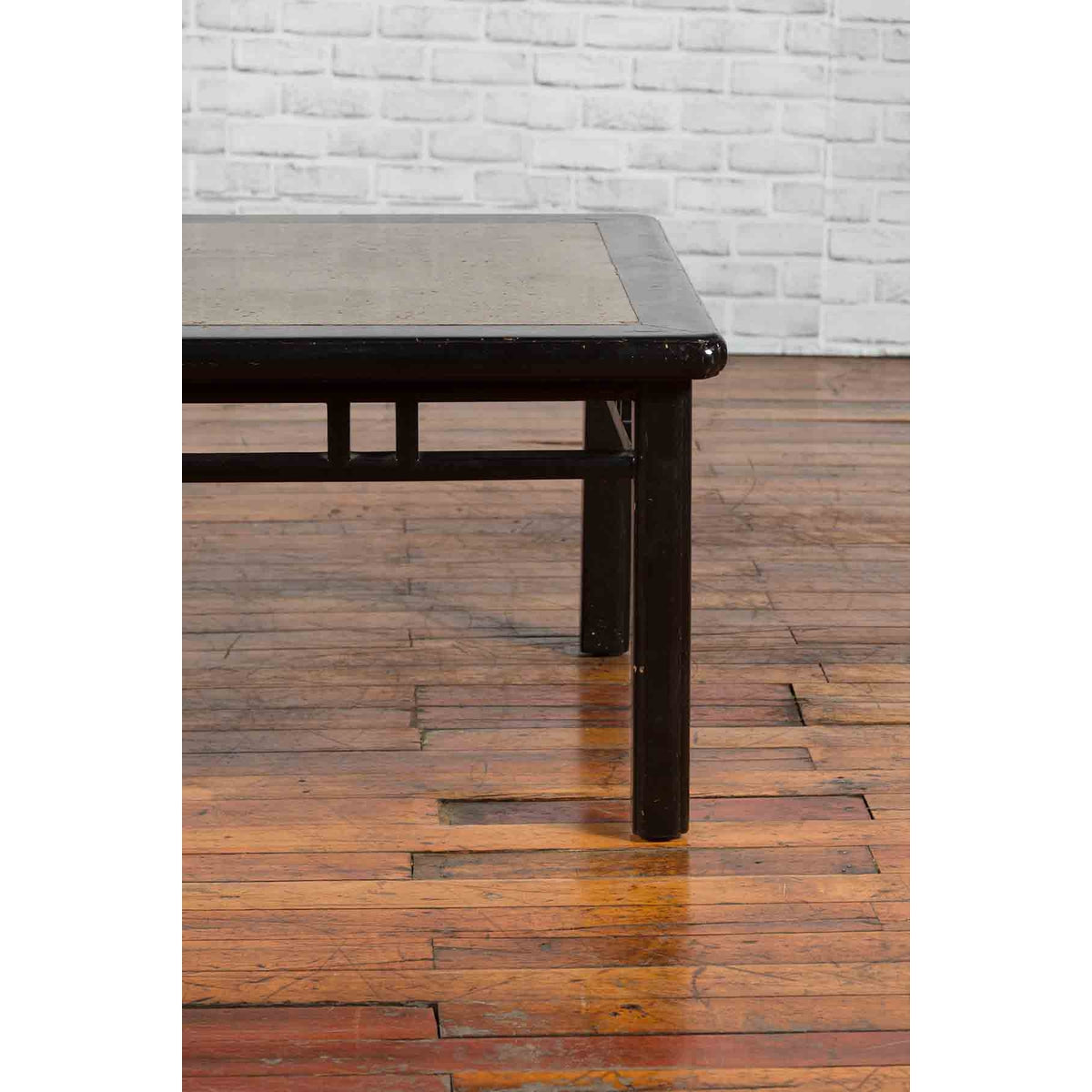 Chinese Early 20th Century Black Lacquered Coffee Table with Stone Top Inset-6. Asian &amp; Chinese Furniture, Art, Antiques, Vintage Home Décor for sale at FEA Home