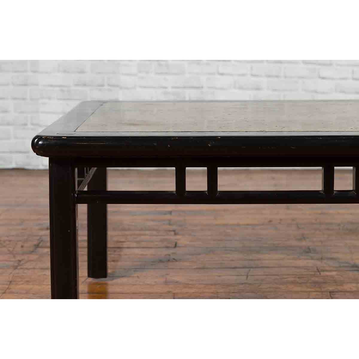 Chinese Early 20th Century Black Lacquered Coffee Table with Stone Top Inset-7. Asian &amp; Chinese Furniture, Art, Antiques, Vintage Home Décor for sale at FEA Home