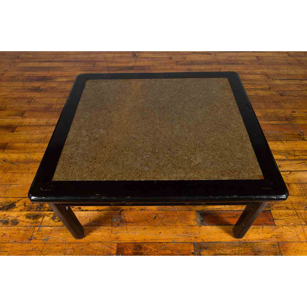 Chinese Early 20th Century Black Lacquered Coffee Table with Stone Top Inset-8. Asian &amp; Chinese Furniture, Art, Antiques, Vintage Home Décor for sale at FEA Home