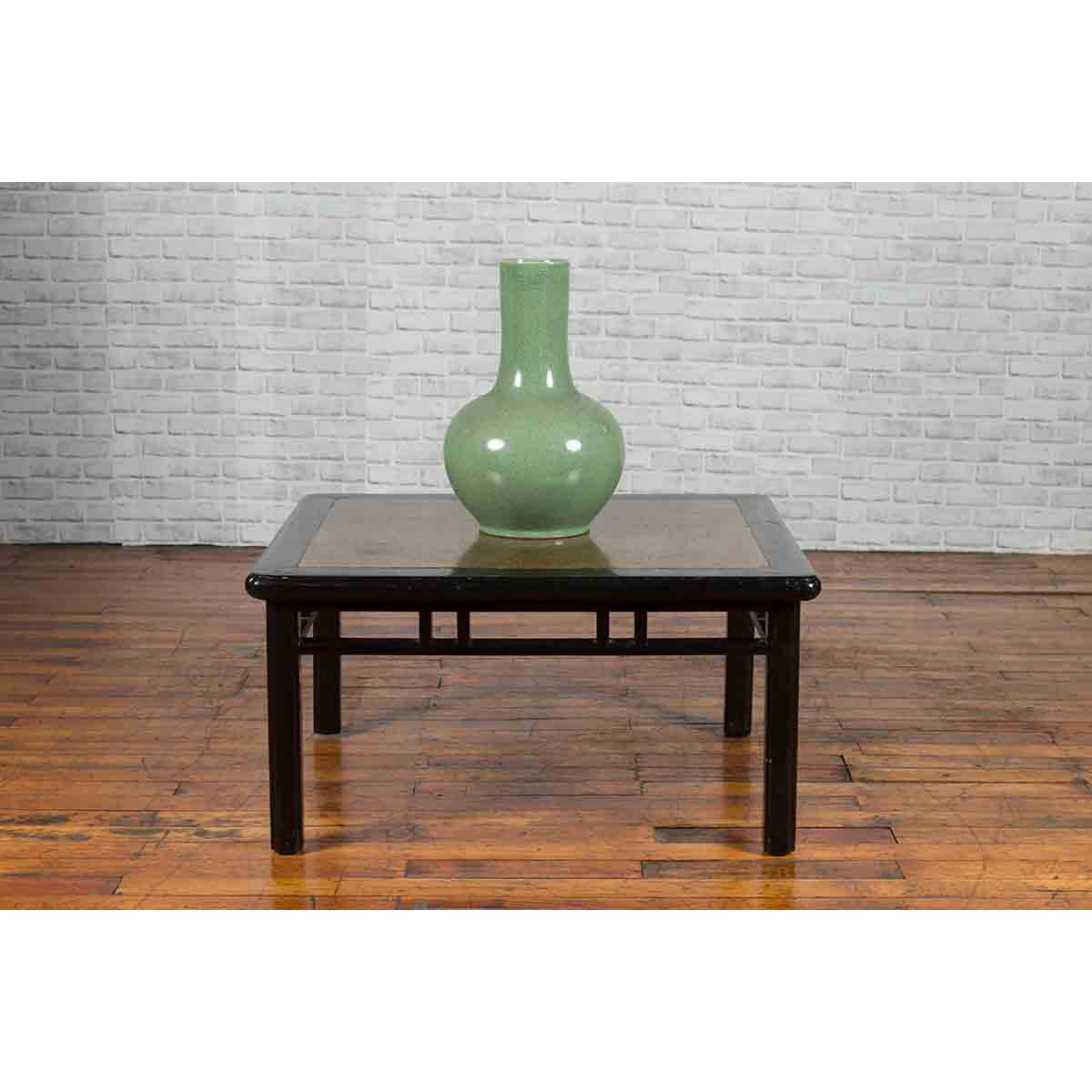 Chinese Early 20th Century Black Lacquered Coffee Table with Stone Top Inset-4. Asian &amp; Chinese Furniture, Art, Antiques, Vintage Home Décor for sale at FEA Home