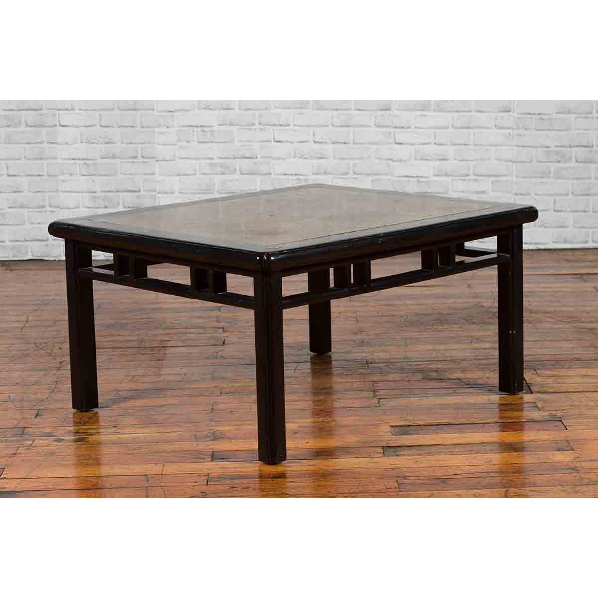 Chinese Early 20th Century Black Lacquered Coffee Table with Stone Top Inset-9. Asian &amp; Chinese Furniture, Art, Antiques, Vintage Home Décor for sale at FEA Home