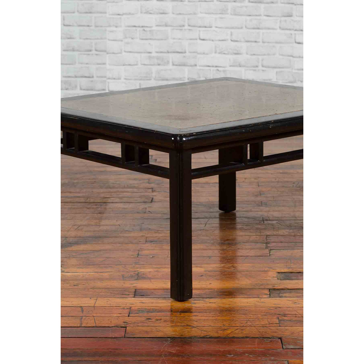 Chinese Early 20th Century Black Lacquered Coffee Table with Stone Top Inset-10. Asian &amp; Chinese Furniture, Art, Antiques, Vintage Home Décor for sale at FEA Home