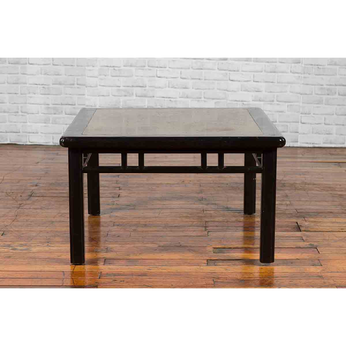 Chinese Early 20th Century Black Lacquered Coffee Table with Stone Top Inset-11. Asian &amp; Chinese Furniture, Art, Antiques, Vintage Home Décor for sale at FEA Home