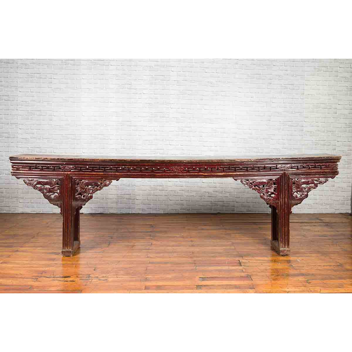 Large Qing Dynasty Chinese Altar Console Table with Fretwork and Dragon Motifs-13. Asian &amp; Chinese Furniture, Art, Antiques, Vintage Home Décor for sale at FEA Home