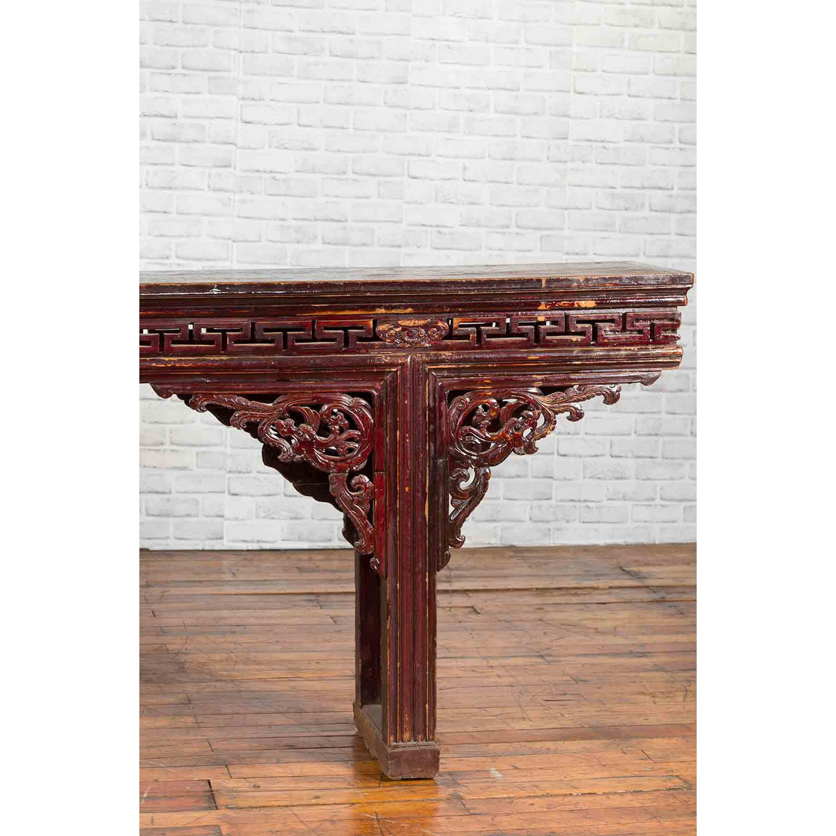 Large Qing Dynasty Chinese Altar Console Table with Fretwork and Dragon Motifs-7. Asian &amp; Chinese Furniture, Art, Antiques, Vintage Home Décor for sale at FEA Home