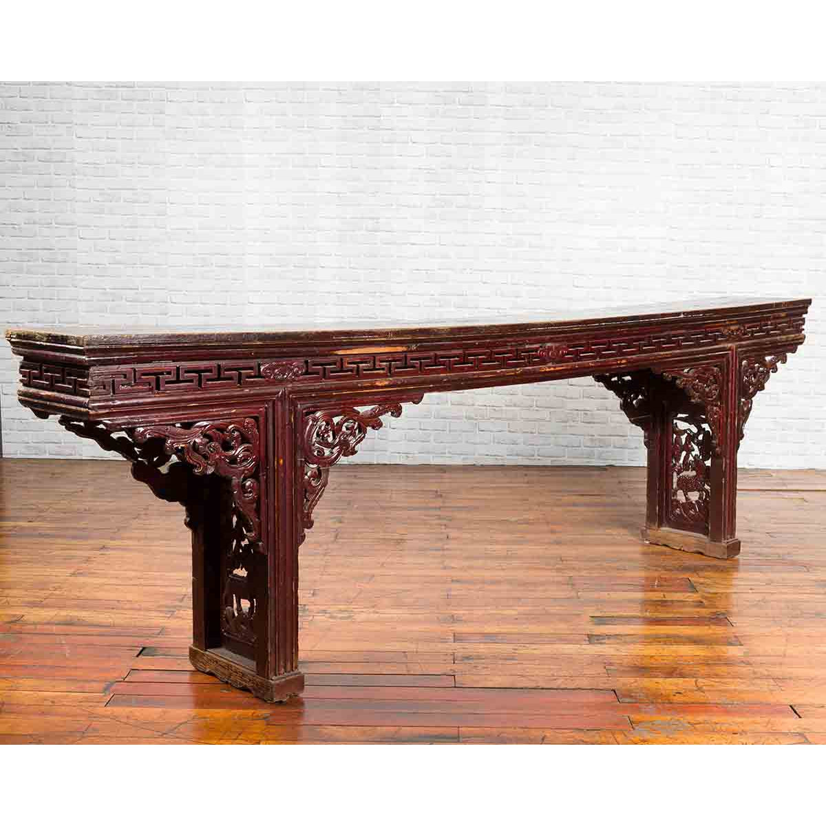Large Qing Dynasty Chinese Altar Console Table with Fretwork and Dragon Motifs-3. Asian &amp; Chinese Furniture, Art, Antiques, Vintage Home Décor for sale at FEA Home