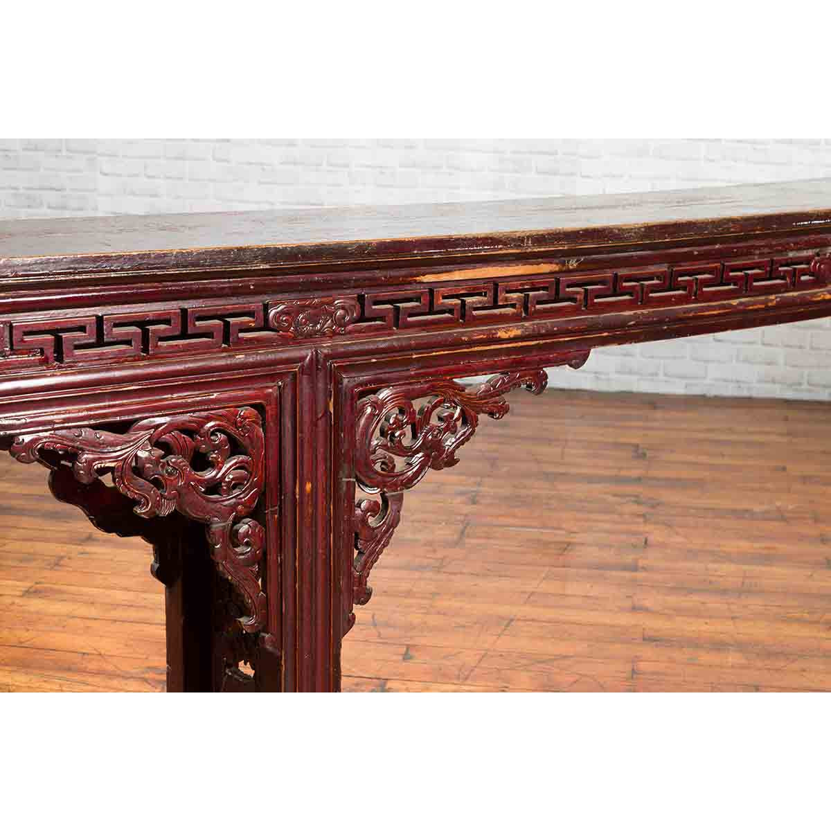 Large Qing Dynasty Chinese Altar Console Table with Fretwork and Dragon Motifs-8. Asian &amp; Chinese Furniture, Art, Antiques, Vintage Home Décor for sale at FEA Home
