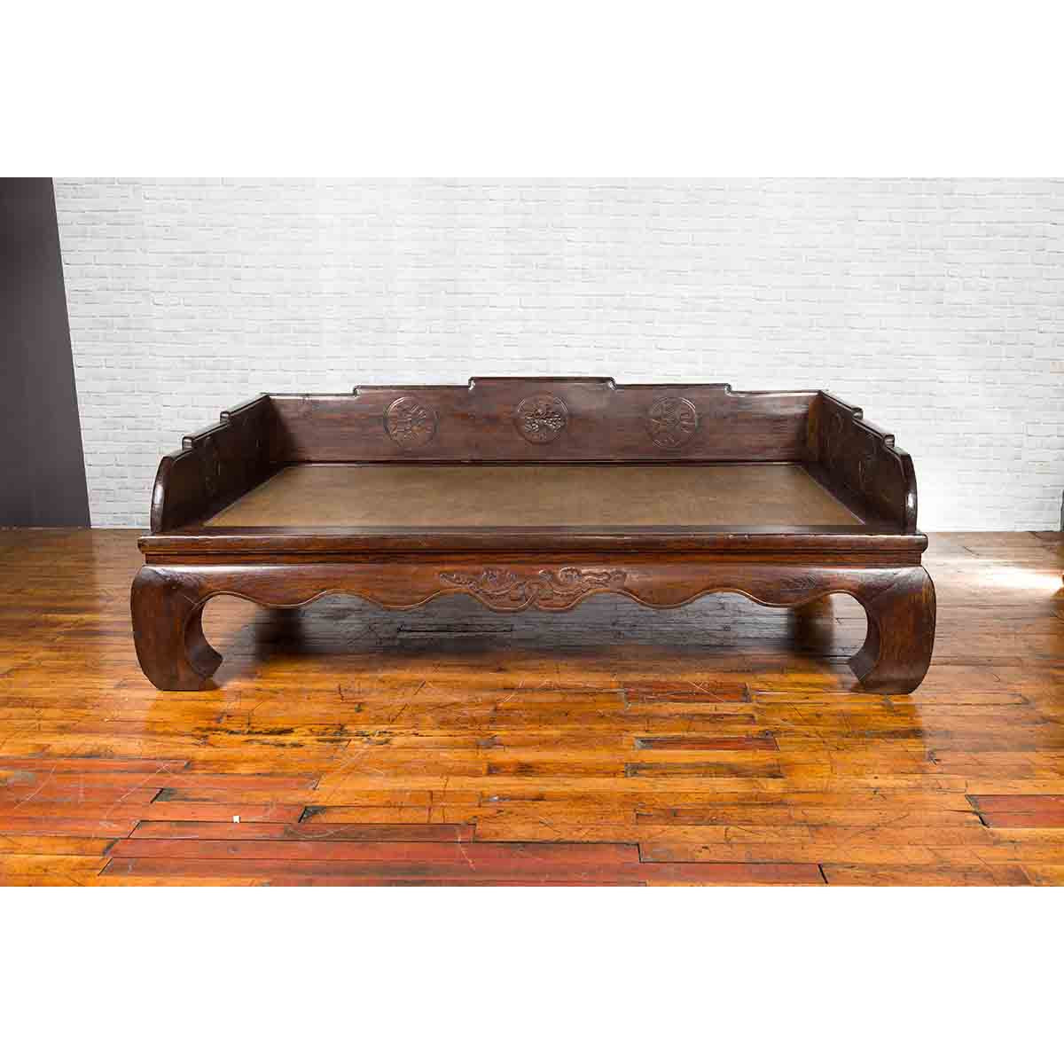 Chinese Qing Dynasty 19th Century Opium Daybed with Rattan Top and Chow Legs-2. Asian & Chinese Furniture, Art, Antiques, Vintage Home Décor for sale at FEA Home