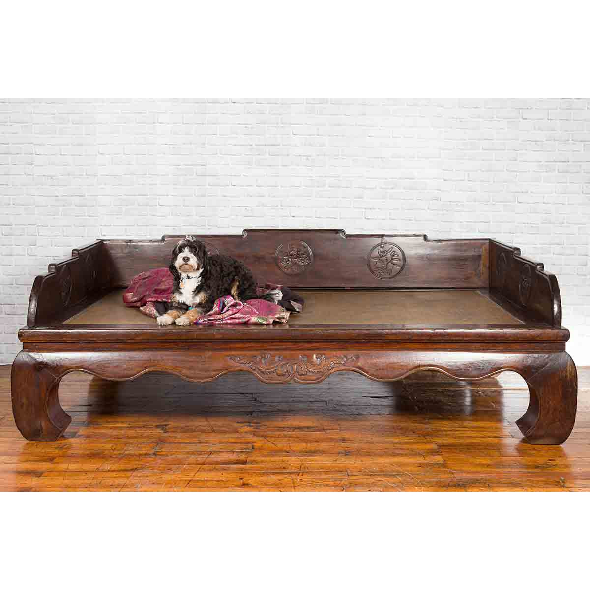 Chinese Qing Dynasty 19th Century Opium Daybed with Rattan Top and Chow Legs-3. Asian &amp; Chinese Furniture, Art, Antiques, Vintage Home Décor for sale at FEA Home