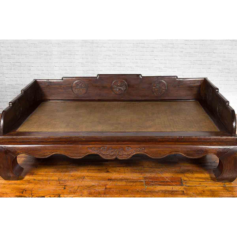 Chinese Qing Dynasty 19th Century Opium Daybed with Rattan Top and Chow Legs