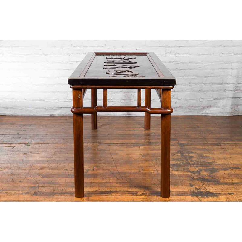 Chinese Early 20th Century Shop Sign Console Table with Carved Calligraphy-14. Asian & Chinese Furniture, Art, Antiques, Vintage Home Décor for sale at FEA Home