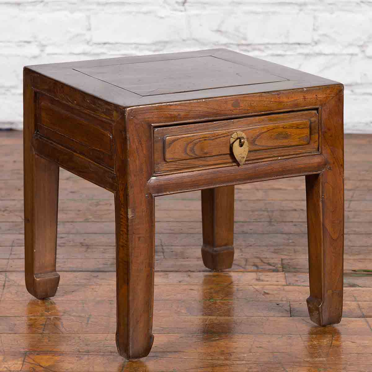 Chinese Qing Dynasty 19th Century Elm Side Table with Single Drawer-2. Asian & Chinese Furniture, Art, Antiques, Vintage Home Décor for sale at FEA Home