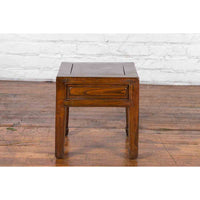 Chinese Qing Dynasty 19th Century Elm Side Table with Single Drawer