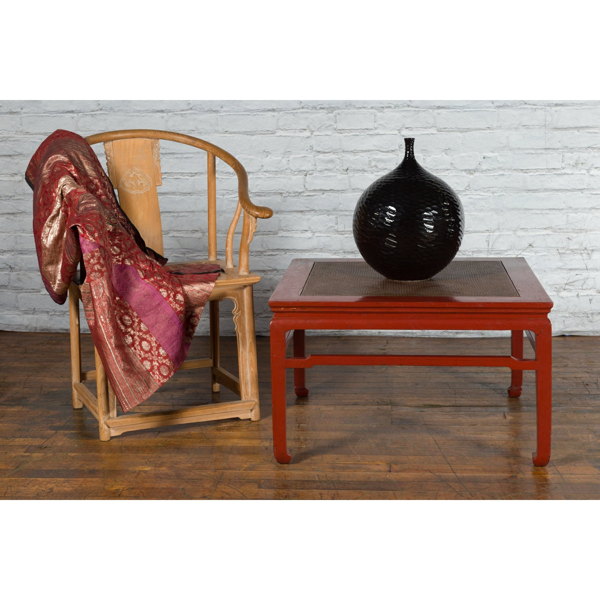 Chinese Early 20th Century Red Lacquer Coffee Table with Hand-Woven Rattan Top-3. Asian &amp; Chinese Furniture, Art, Antiques, Vintage Home Décor for sale at FEA Home