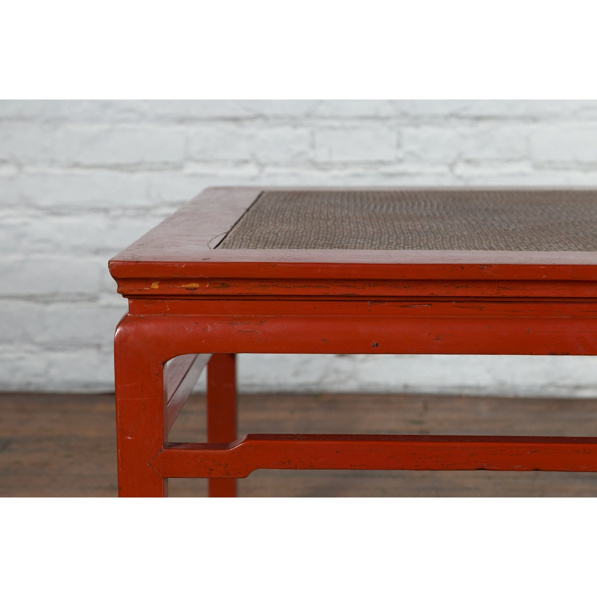 Chinese Early 20th Century Red Lacquer Coffee Table with Hand-Woven Rattan Top-5. Asian &amp; Chinese Furniture, Art, Antiques, Vintage Home Décor for sale at FEA Home