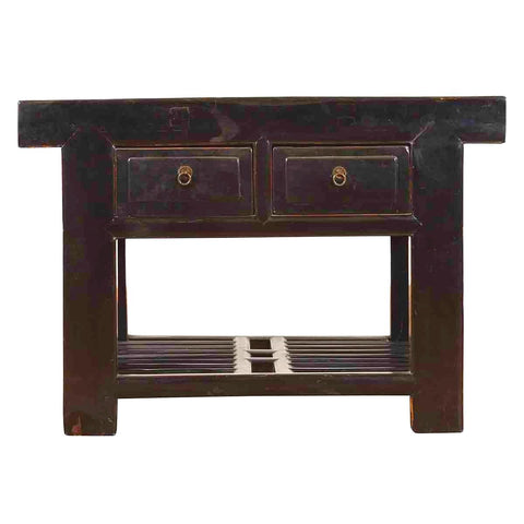 Chinese Early 20th Century Black Lacquered Console Table with Two Drawers-YN1172-1. Asian & Chinese Furniture, Art, Antiques, Vintage Home Décor for sale at FEA Home