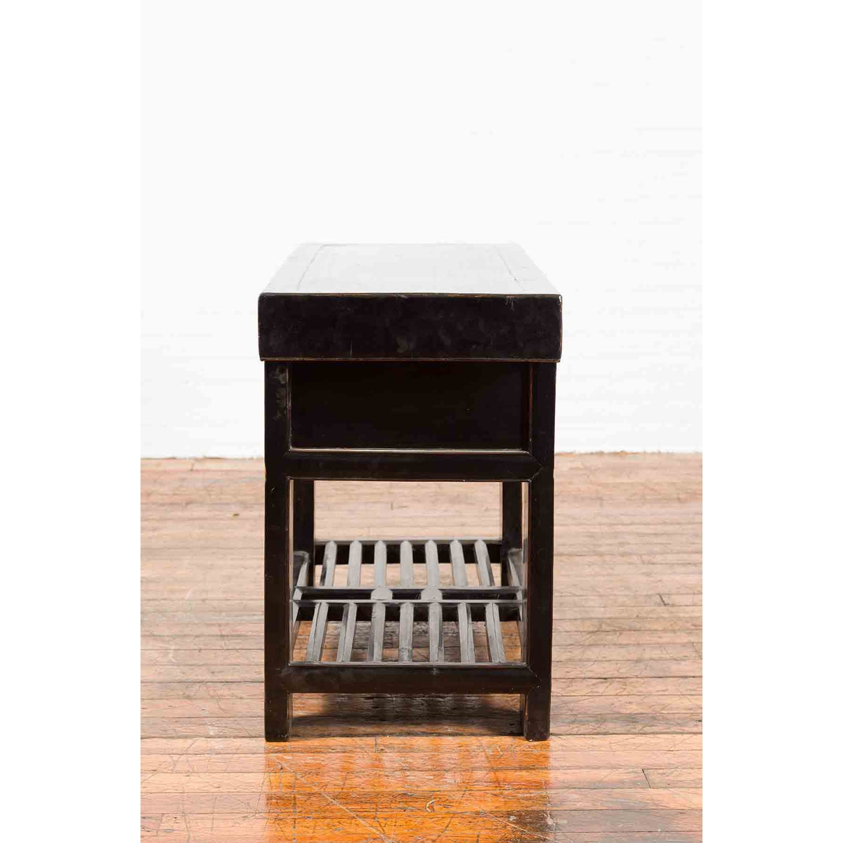 Chinese Early 20th Century Black Lacquered Console Table with Two Drawers-11. Asian &amp; Chinese Furniture, Art, Antiques, Vintage Home Décor for sale at FEA Home