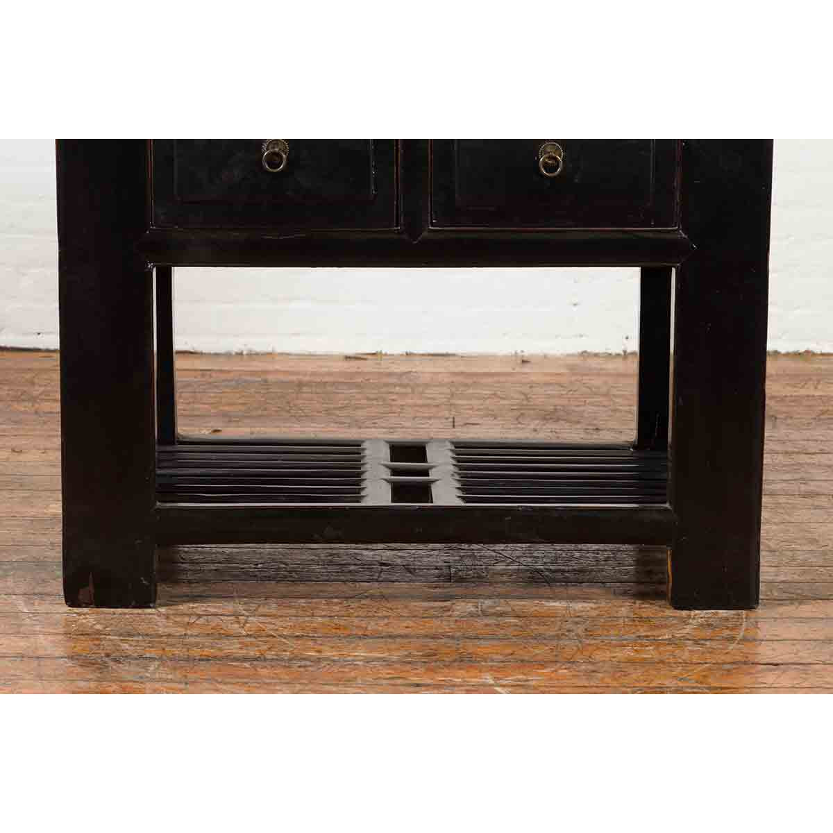 Chinese Early 20th Century Black Lacquered Console Table with Two Drawers-8. Asian &amp; Chinese Furniture, Art, Antiques, Vintage Home Décor for sale at FEA Home