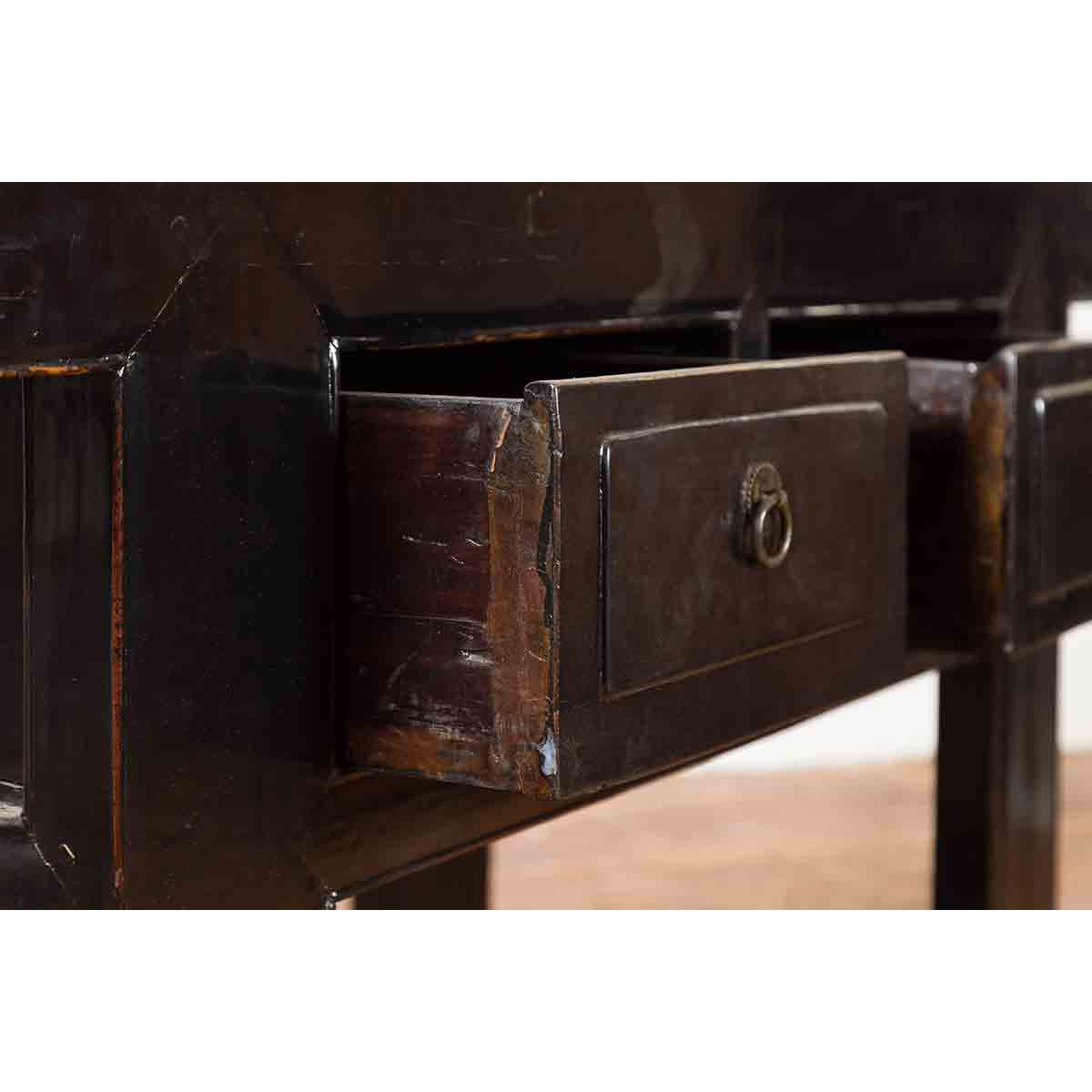 Chinese Early 20th Century Black Lacquered Console Table with Two Drawers-5. Asian &amp; Chinese Furniture, Art, Antiques, Vintage Home Décor for sale at FEA Home