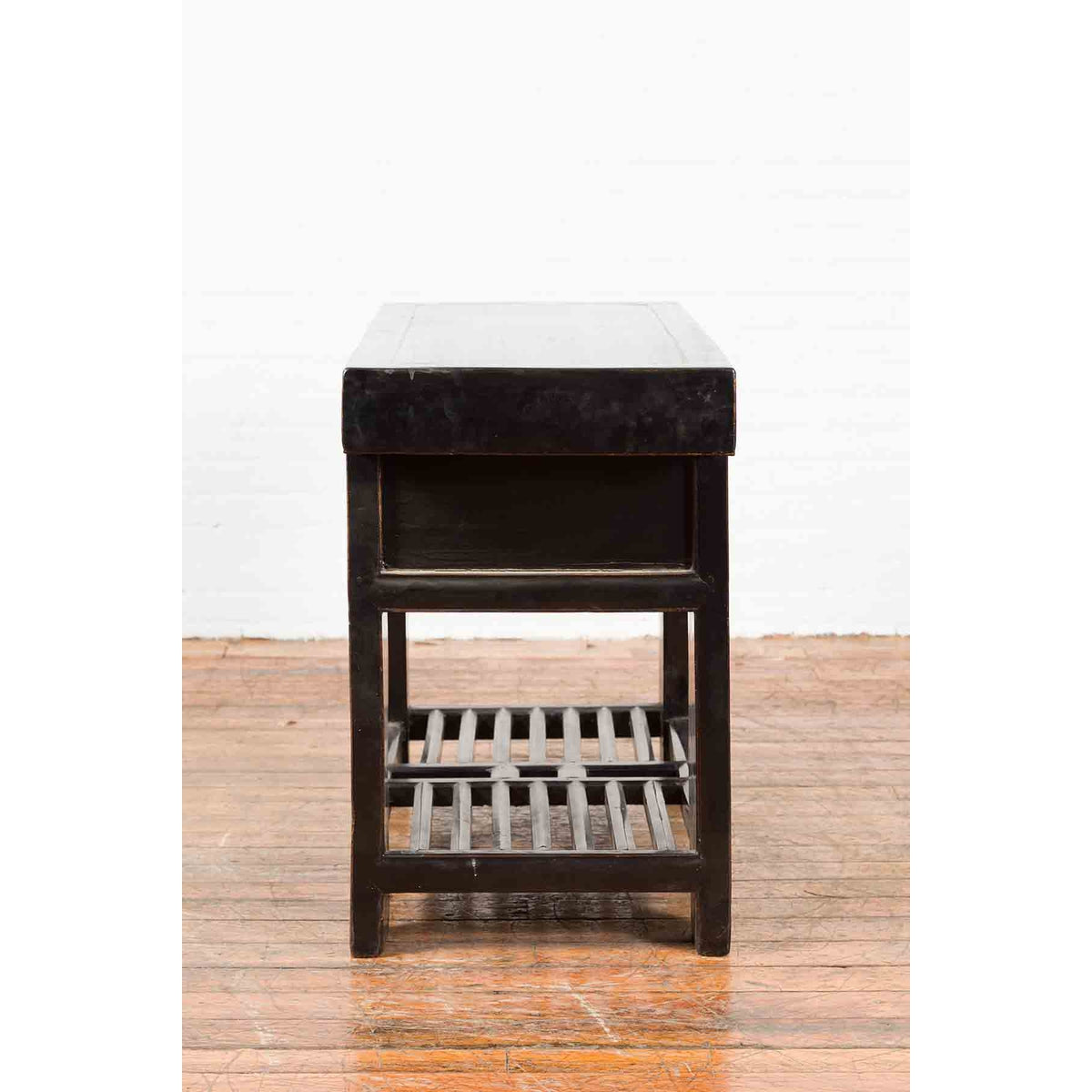 Chinese Early 20th Century Black Lacquered Console Table with Two Drawers-9. Asian &amp; Chinese Furniture, Art, Antiques, Vintage Home Décor for sale at FEA Home