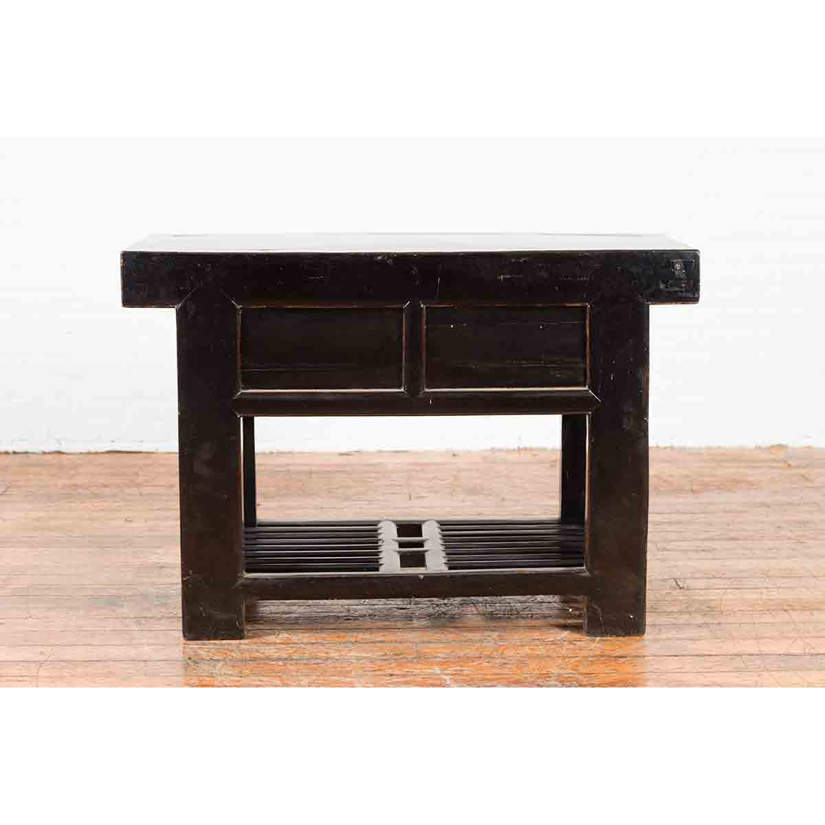 Chinese Early 20th Century Black Lacquered Console Table with Two Drawers-10. Asian &amp; Chinese Furniture, Art, Antiques, Vintage Home Décor for sale at FEA Home
