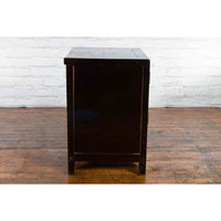 Qing Dynasty 19th Century Chinese Black Lacquer Side Cabinet with Two Drawers